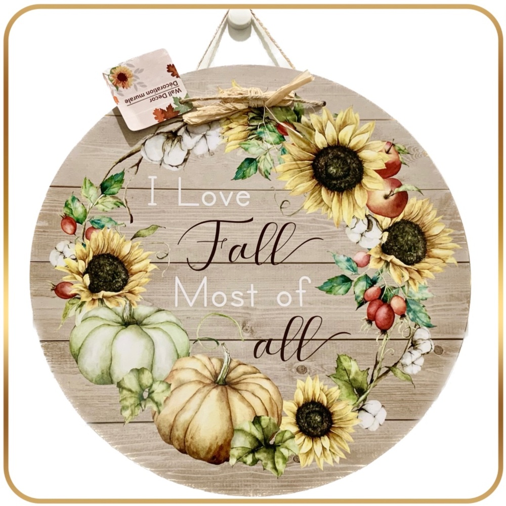 I Love Fall Pumpkin Door Wall Hanging Decor Autumn Flowers Halloween Decoration